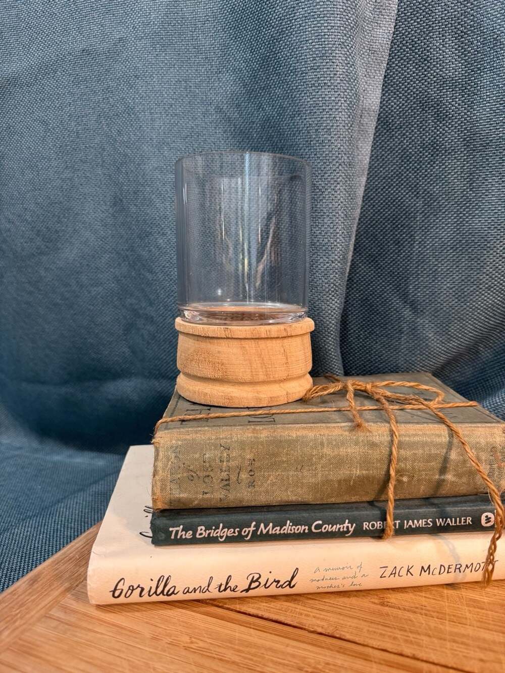 Clear Glass Hurricane Candle Holder with Natural Wood Base